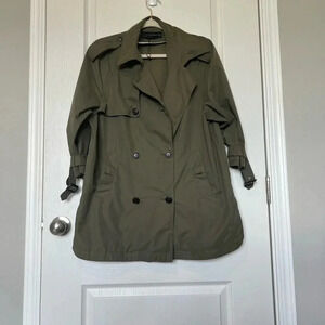 ZARA Lightweight Utility Green Trench Coat Size Small